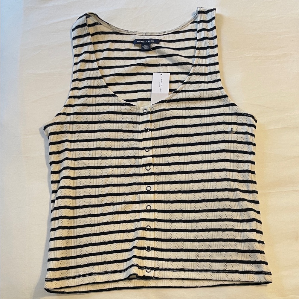American Eagle Outfitters Black and Cream Striped Tank Top
